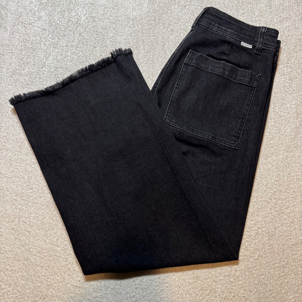 Billabong Free Fall Black Wide Leg Jeans Size 28 High Rise Raw Hem Y2K